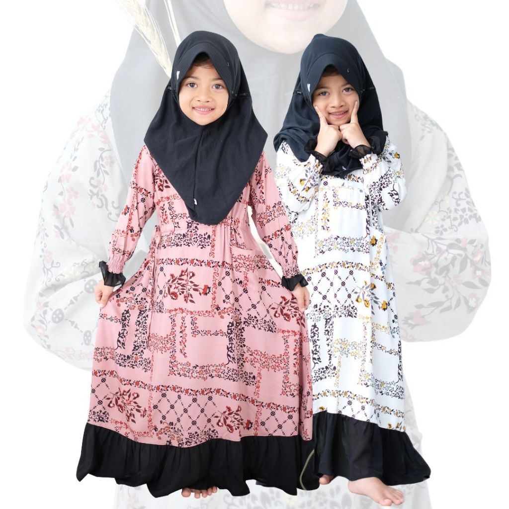 SUKAHIJAB - Szuska Dress Gamis Anak Perempuan 1-12 Th Katun Rayon Premium Kombinasi Ceruty Babydoll