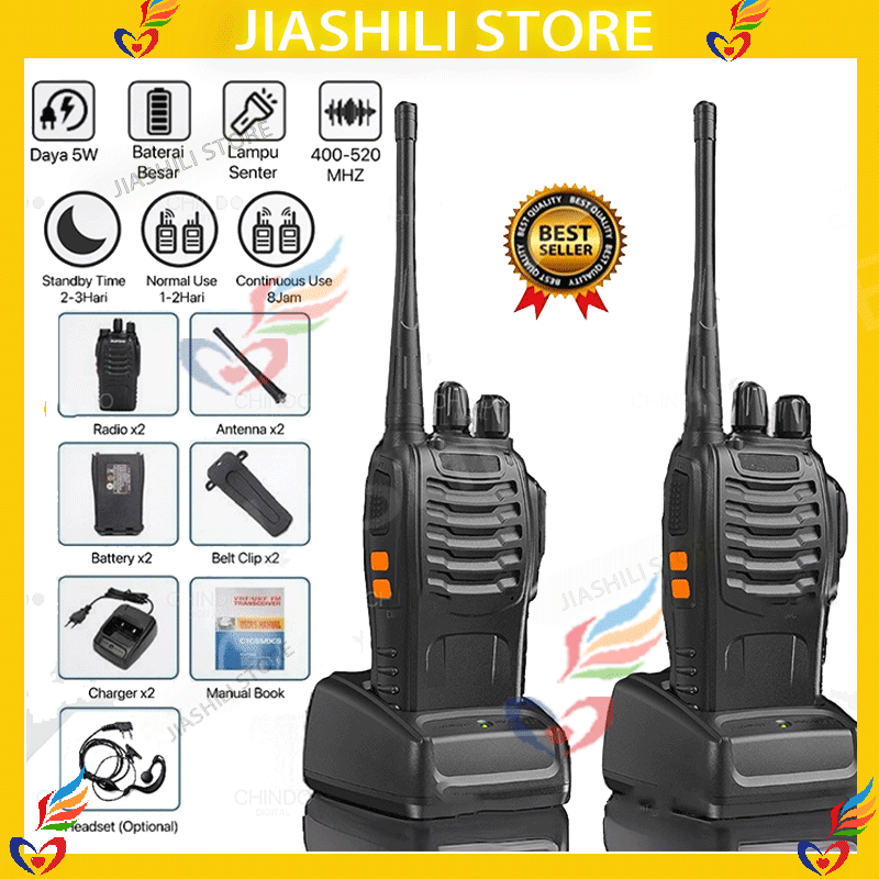 Jiashili HT BF888s Radio Jarak Jauh Handy Talky Walky Talky UHF Jarak + Earset