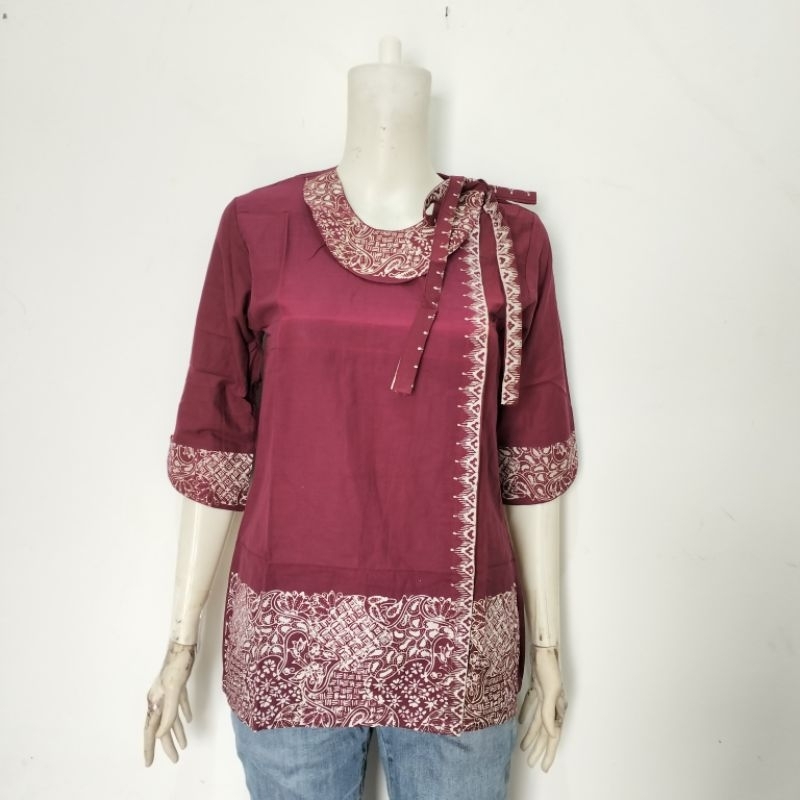 Atasan Batik Wanita Modern Untuk Ke Kantor Kerja, Blus Batik Wanita Model Pita Kekinian