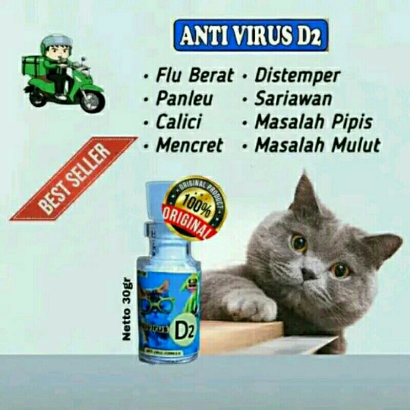 Obat kucing D2 obat flu kucing,virus panleu,calici,distemper,pencernaan,muntah2,mencret dll