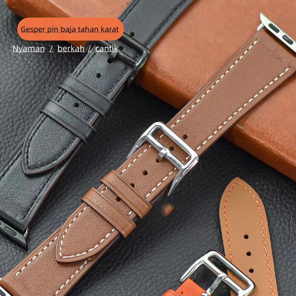 Leather Strap Band for Apple Watch Ultra 2 /Ultra 49mm 45mm 41mm 6 SE 44mm 40mm 38mm 42mm Single Tou