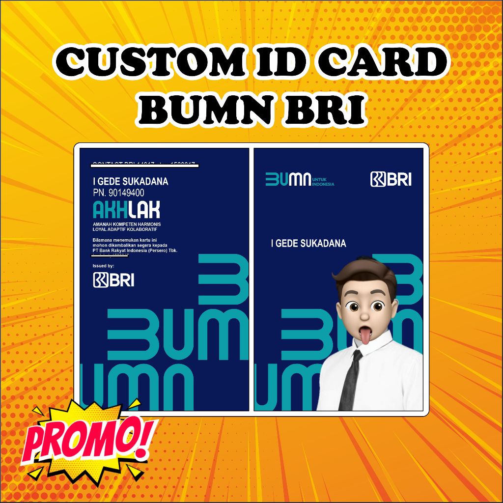 CUSTOM IDCARD Lanyard Bumn Bri BRI tali printing id card name tag BUMN