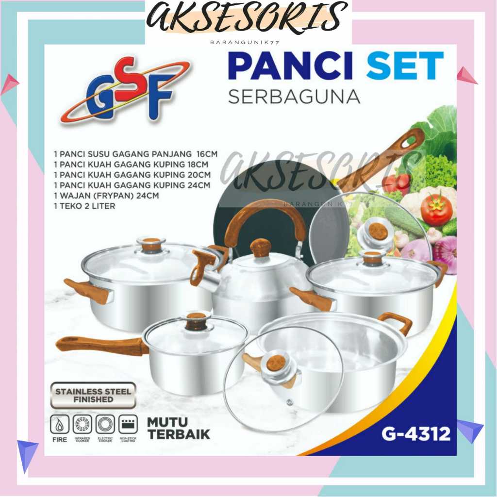 PANCI SET GSF G-4312 / PANCI SET SERBAGUNA 12PCS GSF G 4312 / PANCI WAJAN TEKO SET 12 PCS STAINLESS 