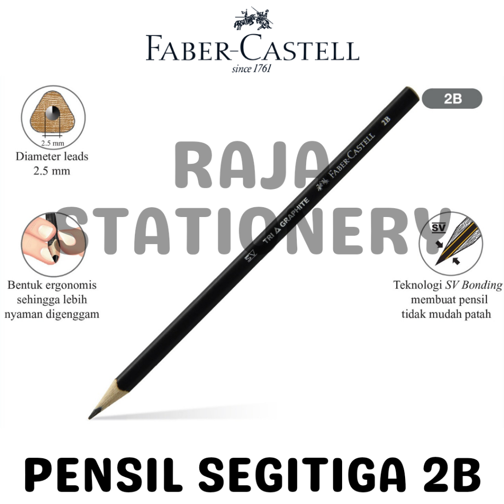 

Faber Castel TRIANGULAR Pencil 2B Graphite Tri Black / Pensil Kayu Faber Segitiga Tri Graphite 2B Hitam