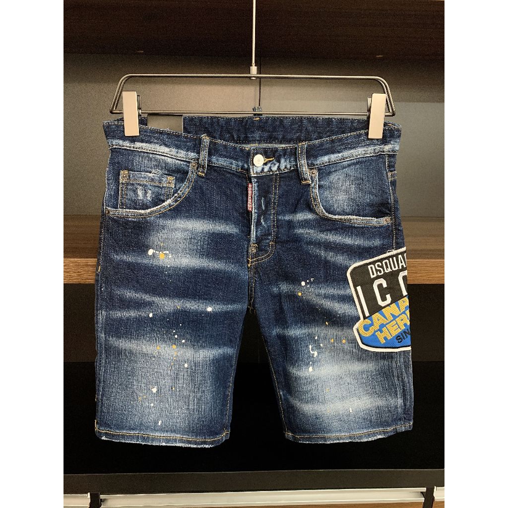 DSQUARED2 celana pendek pria bermotif bordir huruf merek trendi jalan raya jeans kasual trendi Ameri