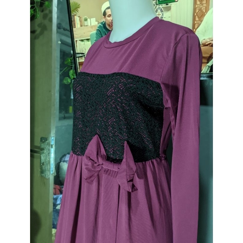 Gamis pita kemben renda cantik preloved merah maroon YM 25