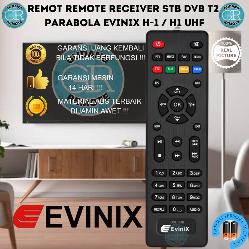 Remot Remote Receiver STB DVB T2 Parabola Evinix H-1 / H1 UHF