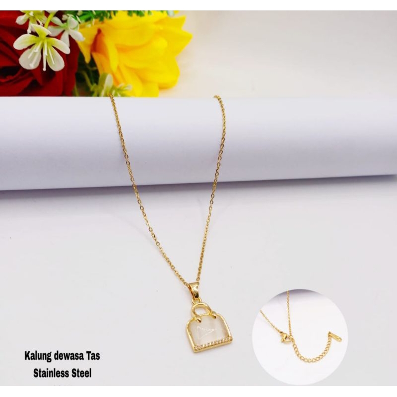 Kalung wanita liontin tas titanium anti luntur