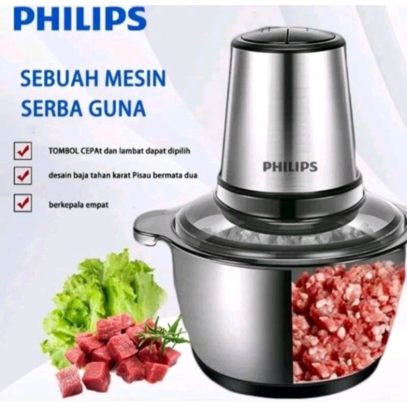 Promo Sale Philips Penggiling Blender Chopper Penggiling Daging Listrik 400W Food Chopper 2 Liter