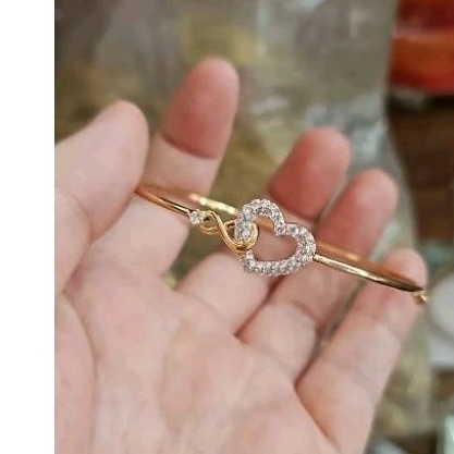 Bangle gelang oval infinity permata putih emas asli mas 375 muda murah