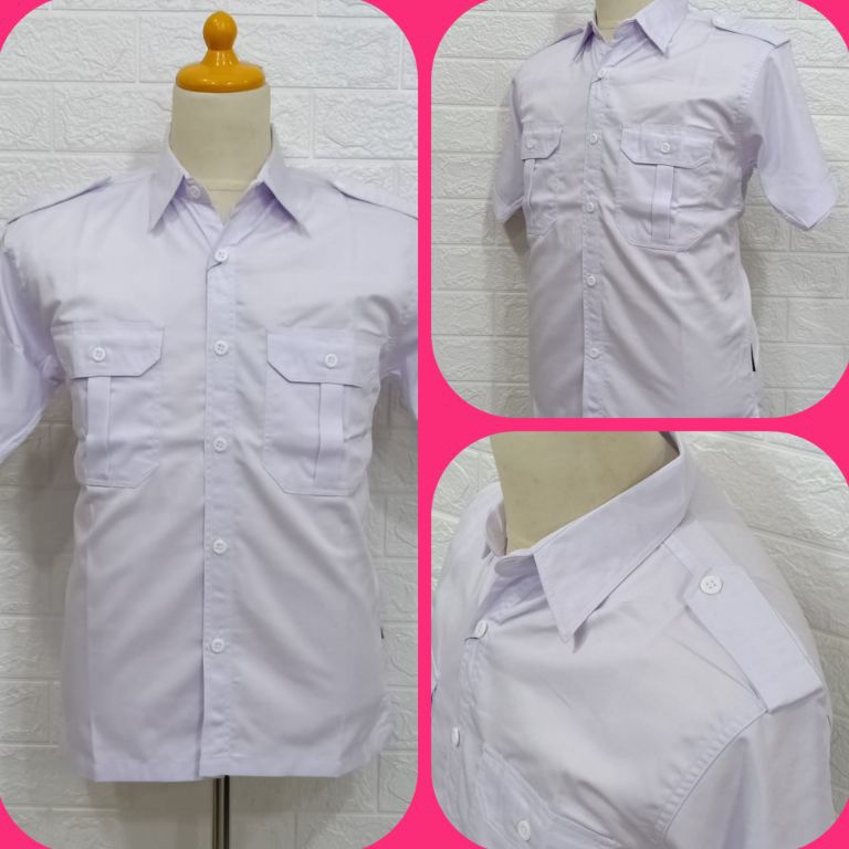 Muraaaahh Kameja P PDH PNS Lapangan Baju Kerja Kantor Outdoor Putih Hitam Pria Lengan Pendek Kantong