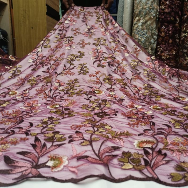 PROMO MURAH  Kain Tulle Garden Premium | Motif Termewah | Bunga Mawar | Bordir Tebal | Kebaya Modern