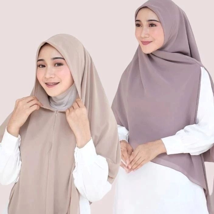 Terlaku Hijab Instant Zipper Segiempat Ziper Polos Resleting Kerudung Instan Segi Empat Resleting Zi