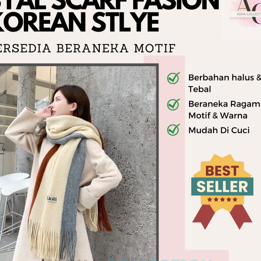 55 COD ASCO Syal Scarf Musim Dingin Musim Semi Korean Style Import Syal Super Tebal Winter Long Scar