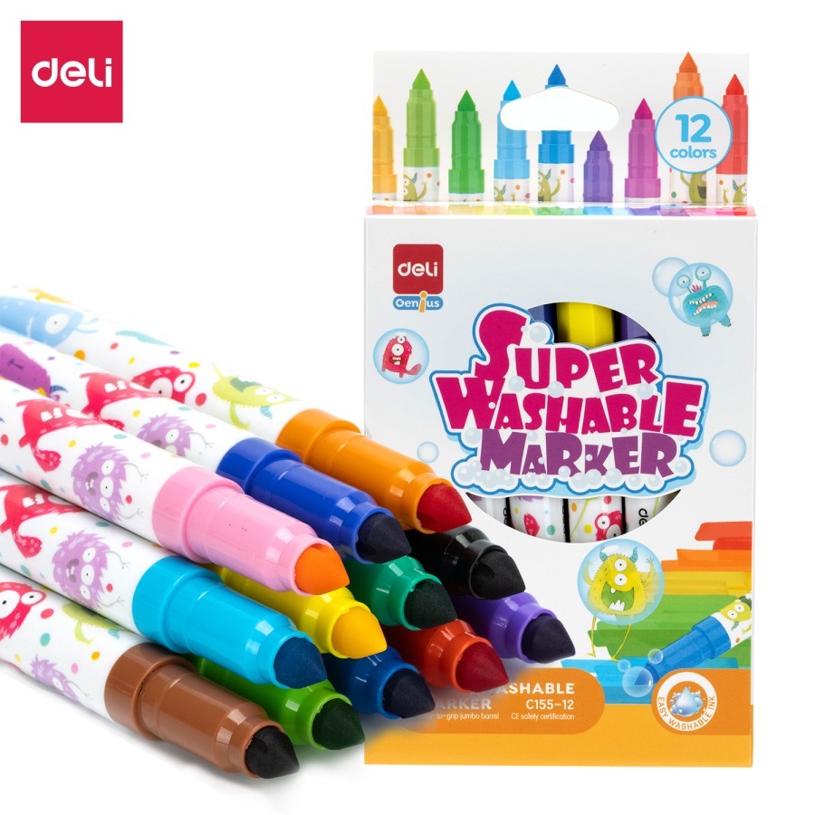 

Deli Washable Marker Spidol Warna Anak 12 Warna Mudah Dicuci EC155 - 12 pcs