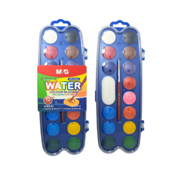 

M&G Solid Water Color Paint 30mm with brush Cat cair 12 + 2 warna