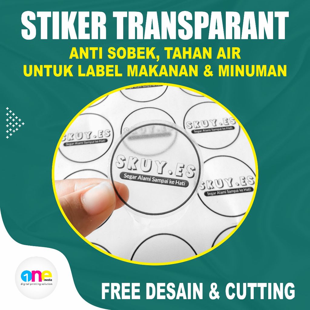 

Label Stiker Transparant anti air Cutting Produk Makanan Minuman