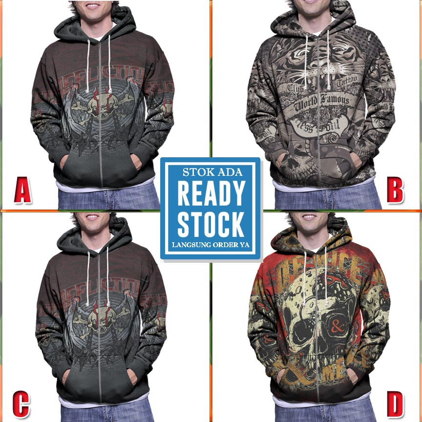 Zipper Hoodie Affliction Clothing Hoodie Fullprint Bahan Polyester Jersey | Size S M L XL XXL 3XL | 