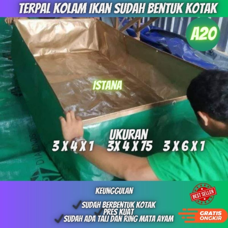 terpal kolam ikan kotak A20  ukuran 3x4x1 3x4x75 3x6x1 sudah berbentuk kotak
