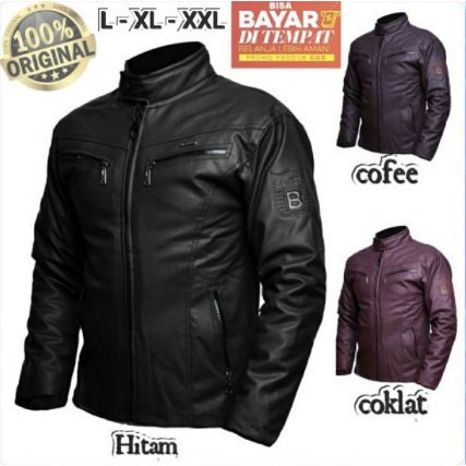 Jaket kulit pria terbaru original bankers  bkrs 006 Jacket motor touring bahan semi kulit premium