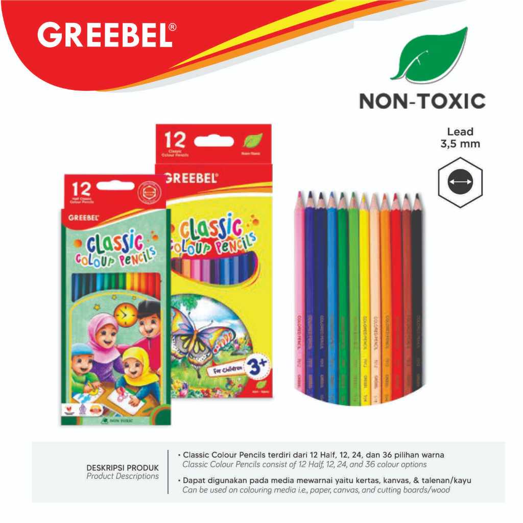 

Pensil Warna CLASSIC COLOR PENCIL /Coloring/Color/Colour Pencils GREEBEL 12 WARNA PANJANG