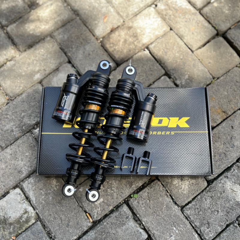 SKOK SHOCK KATECOK BLACK AS GOLD 320MM DOUBLE KLIK FREE ANTING BISA BUAT PCX NMAX
