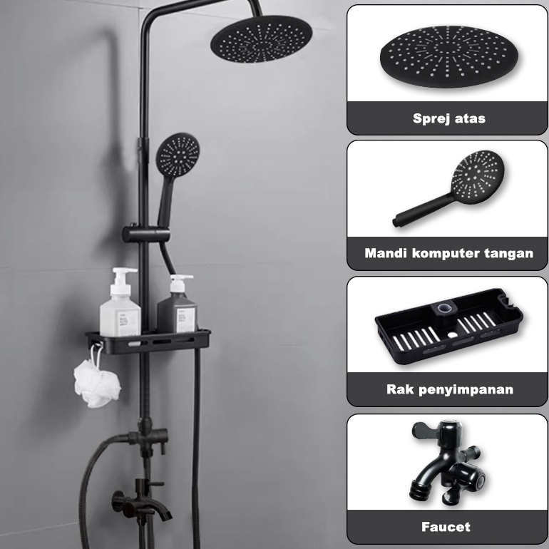 Lariza SUS34 Shower Set Kamar Mandi Rain Shower  Keran Cabang  Paket Lengkap Shower KotakBulat Bahan