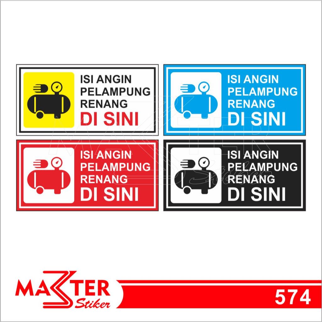 

574 - Stiker Isi Angin Pelampung Renang di Sini, Sticker Vinyl, Tahan Air, Termurah, dan Bisa Custom