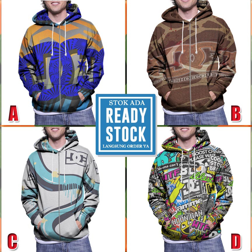 Zipper Hoodie DC Shoes Hoodie Fullprint Bahan Polyester Jersey | Size S M L XL XXL 3XL | Hoodie Rits