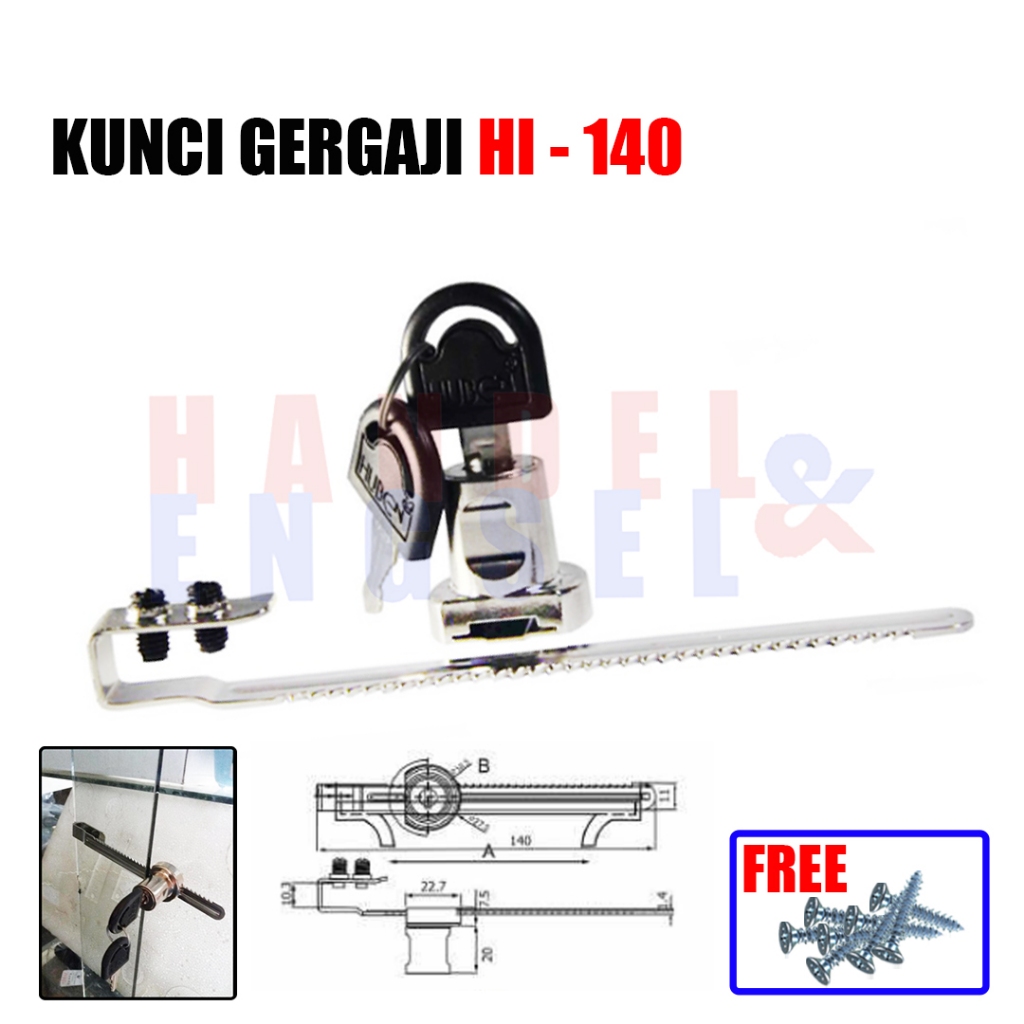 Kunci Etalase Kaca Geser Huben HL 140 / Kunci Gergaji Etalase Kaca Sliding Panjang 14 cm