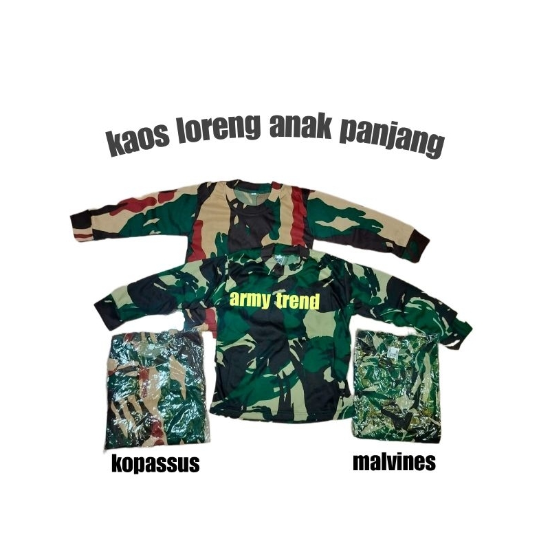 KAOS LORENG ANAK ANAK ARMY KOPASSUS DAN MALPINAS / KAOS ANAK LORENG ARMY LENGAN PANJANG / KAOS
