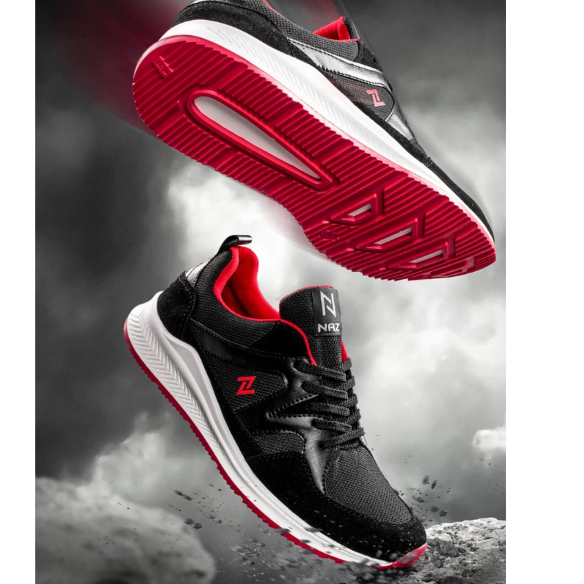 NAZ RIMAL - Sepatu Sneakers Running Pria Kasual Sport Hitam Sepatu Jogging Pria Lokal 100% ORIGINAL