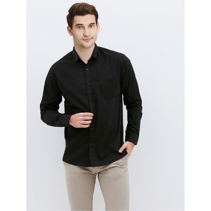 (PROMO COD)Kemeja Pria Lengan Panjang Kemeja Polos Pria Oxford Oxport Kemeja Hitam Baju Laki Laki He