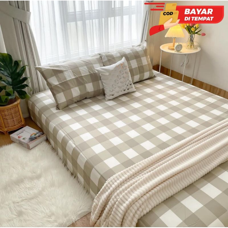 Sprei set sarung bantal guling motif emily khaki ukuran 90x200 100x200 120x200 160x200 180x200 200x2
