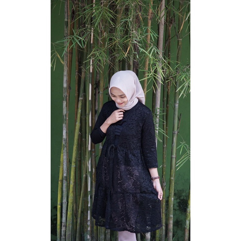 ART K23T OUTER BRUKAT PANJANG LONG OUTER OOTD KONDANGAN LACE OUTER DRESS PUTIH