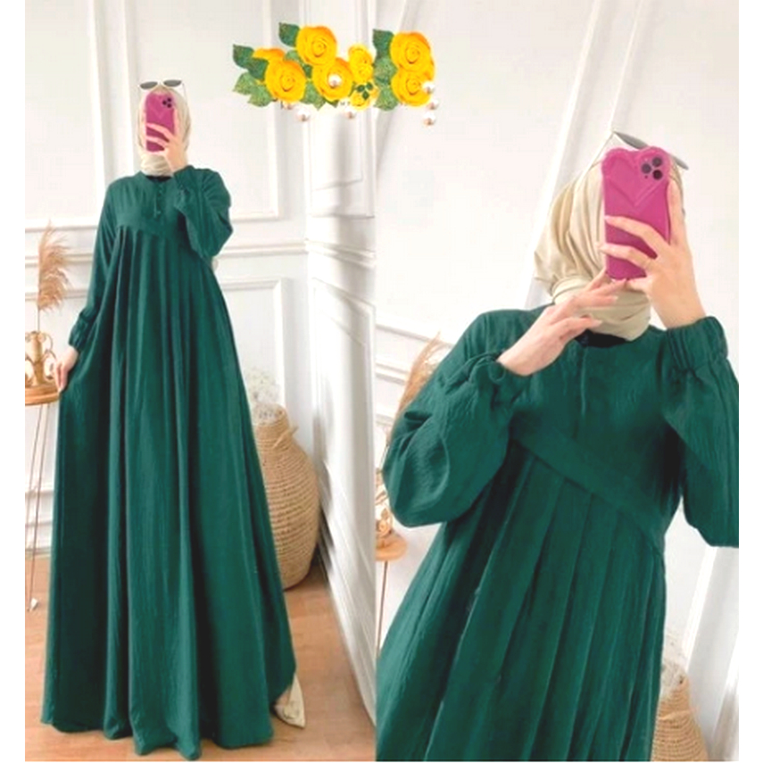 Dress Gamis / Kajian Premium Hijau Botol Jotol Super Jumbo Polos Simpel XXL 2XL 3XL 4XL LD 120 130 1