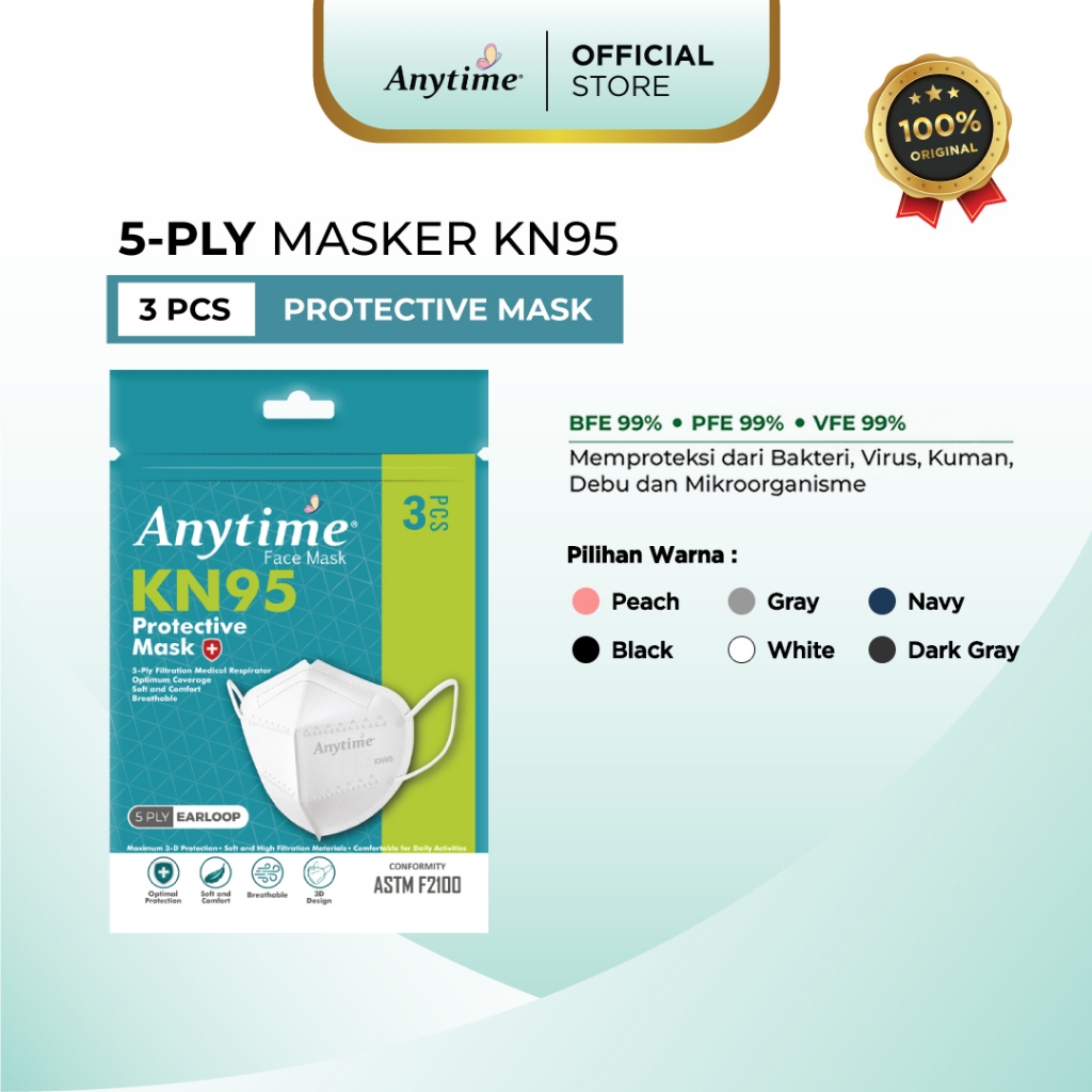 ANYTIME MASKER 5PLY KN95 EARLOOP SACHET - MASKER MEDIS