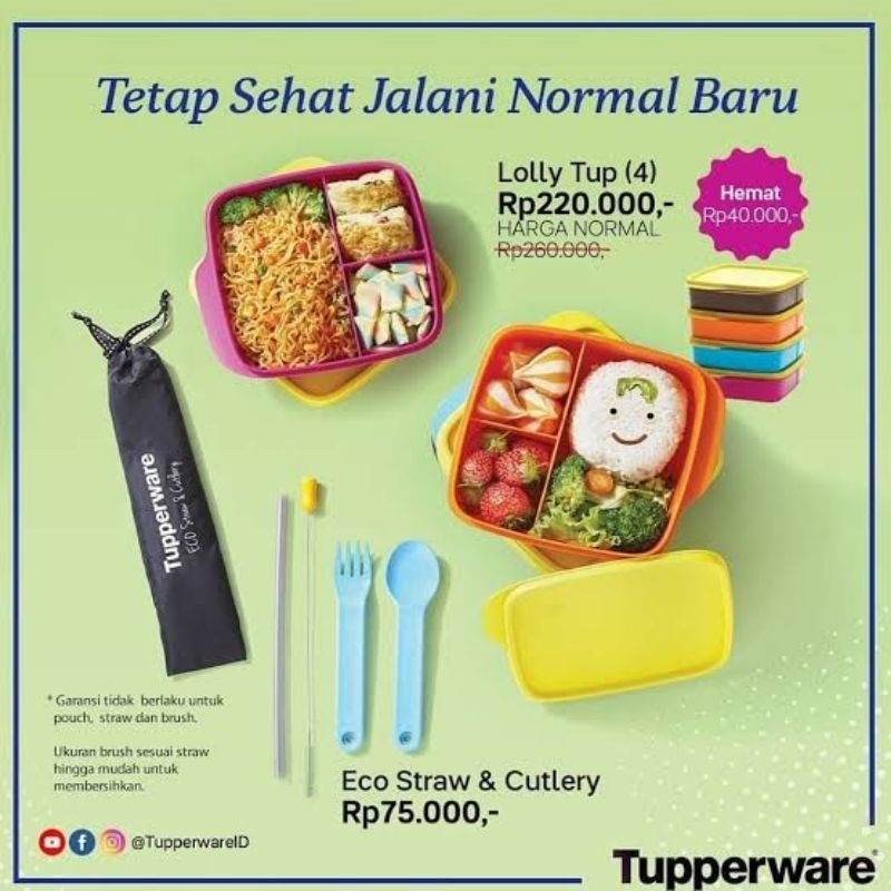 Tupperware Eco Straw, Cutlery & Lolly Tup  Set (1 Set) / Kids Lunch Alat Makan Bawa Bekal Sikat Sedo