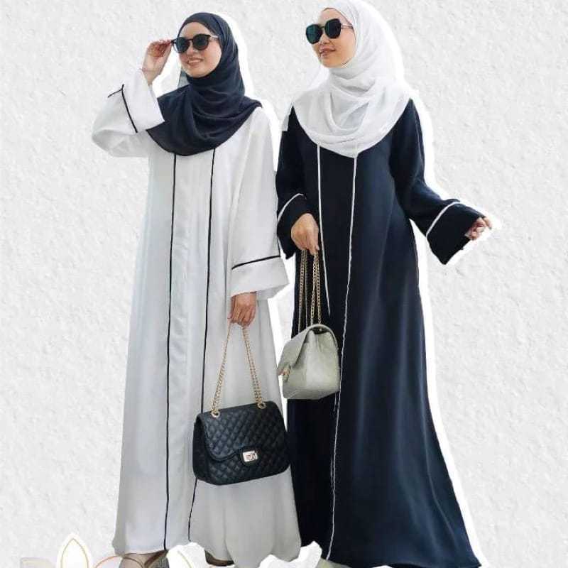 Abaya Asmah Baju Gamis Arab List Hitam Putih Remaja Wanita Muslim Syar'i Modis Terbaru 2024 Gamis Ab