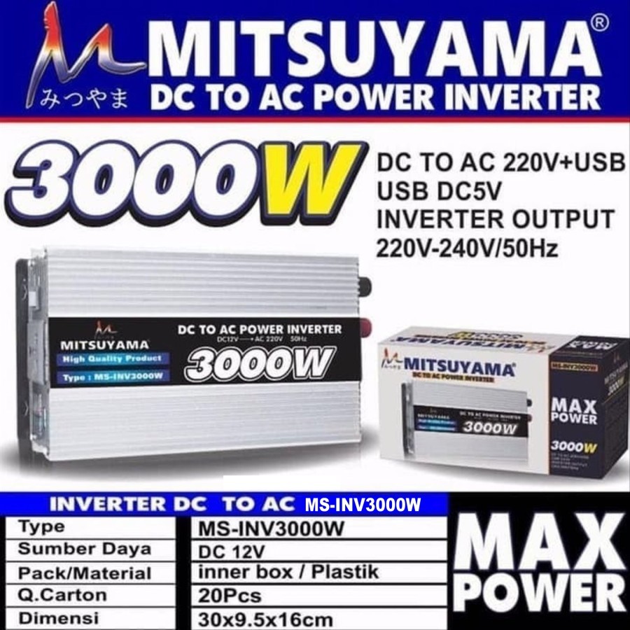 Power Inverter DC TO AC 3000 Watt Mitsuyama MS-INV3000W