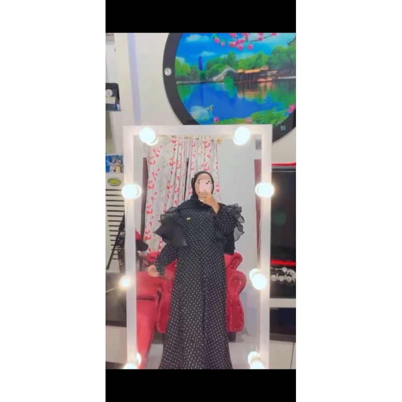 gamis polkadot hitam