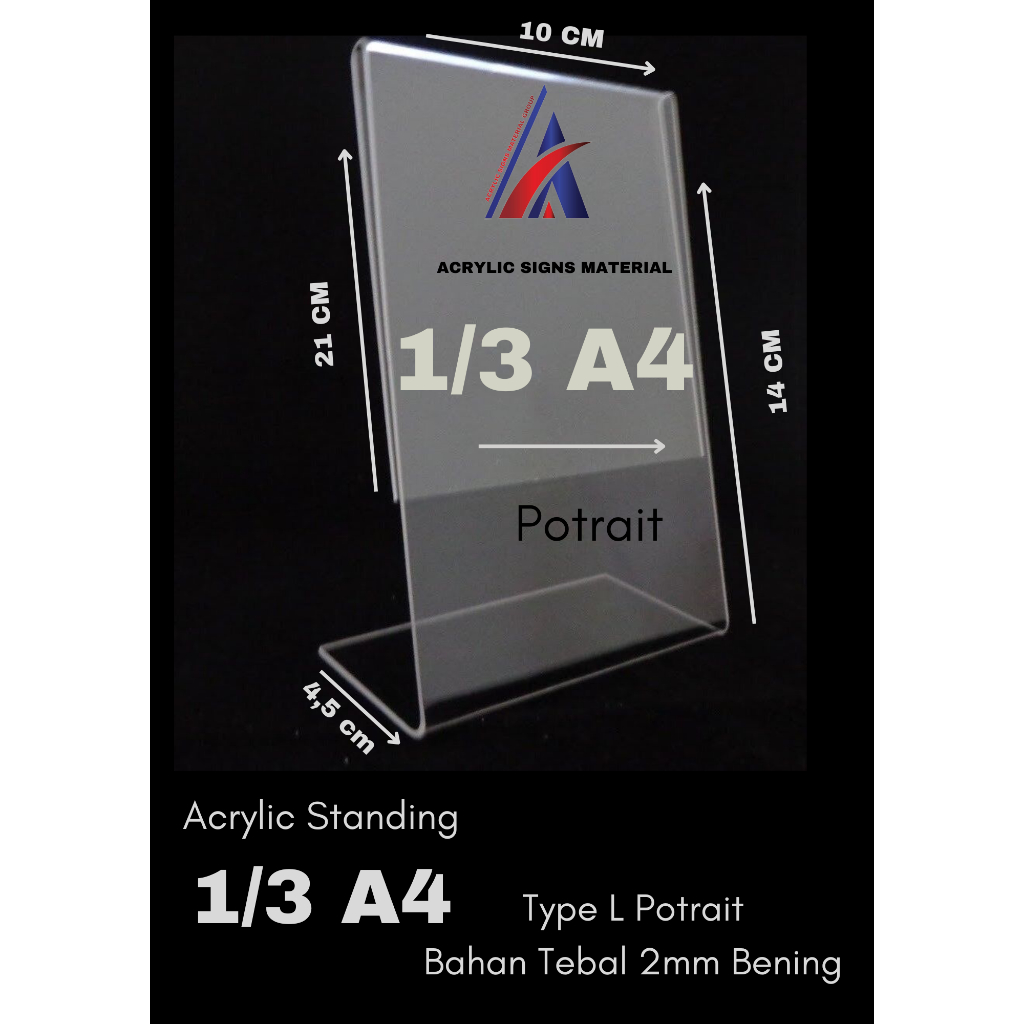 

AKRILIK TENT HOLDER 1/3 A4 / TEMPAT BROSUR / L PORTRAIT 2MM