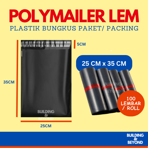 

POLYMAILER WARNA HITAM EKONOMIS 25 x 35 CM POLIMAILER BUNGKUS PAKET ONLINE PACKING ISI 100 LEMBAR PCS