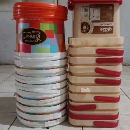 Kotak wadah ember plastik bekas glaze topping donat 5 kg