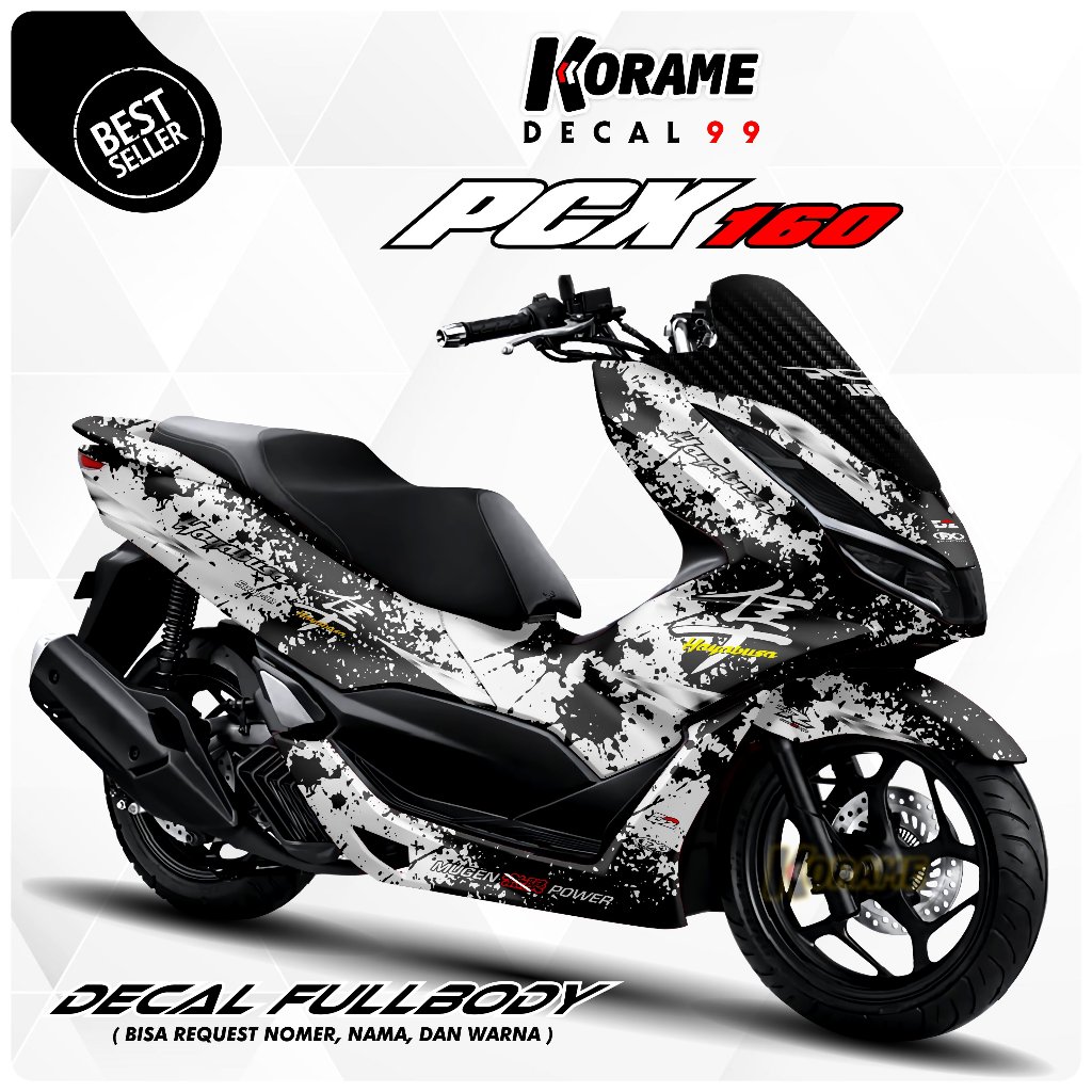 Decal Sticker New PCX 160 Full body Motif Mugen Hayabusa Putih Hitam