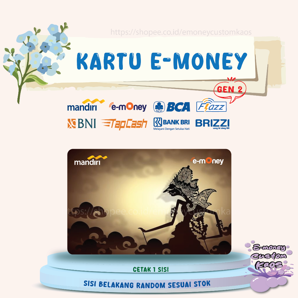 KARTU EMONEY GAMBAR WAYANG KULIT INDONESIA MANDIRI FLAZZ BCA BNI TAPCASH BRIZZI BRI KUMPULAN 1 SISI