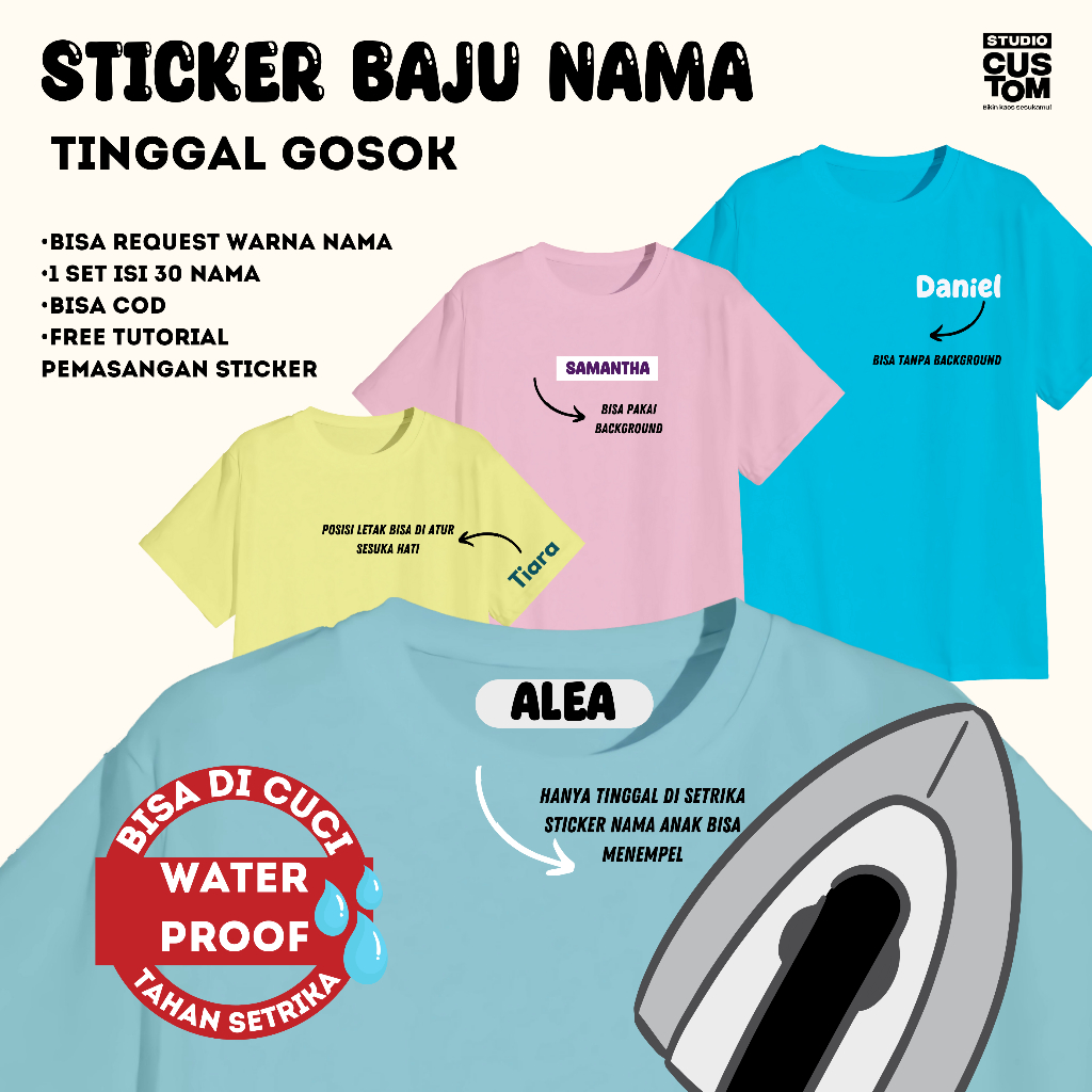 

Studiocustom sehari jadi sticker label tempelan kain tag label baju nama anak dtf custom siker size tag kaos souvenir free kustom nama tulisan gambar animasi waterproof anti air bisa disetrika untuk baju anak jawa timur barat tengah sablon DTF murah