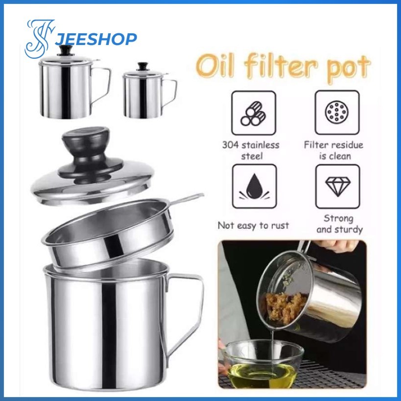 Wadah Saringan Minyak Oil Pot Stainless Steel Gelas Saringan Minyak Oil Filter Pot
