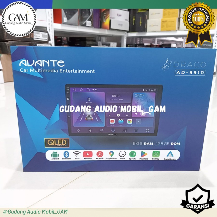 HEAD UNIT ANDROID AVANTE 9 / 10 INCH DRACO AD 9910 RAM 6/128 ORI QLED