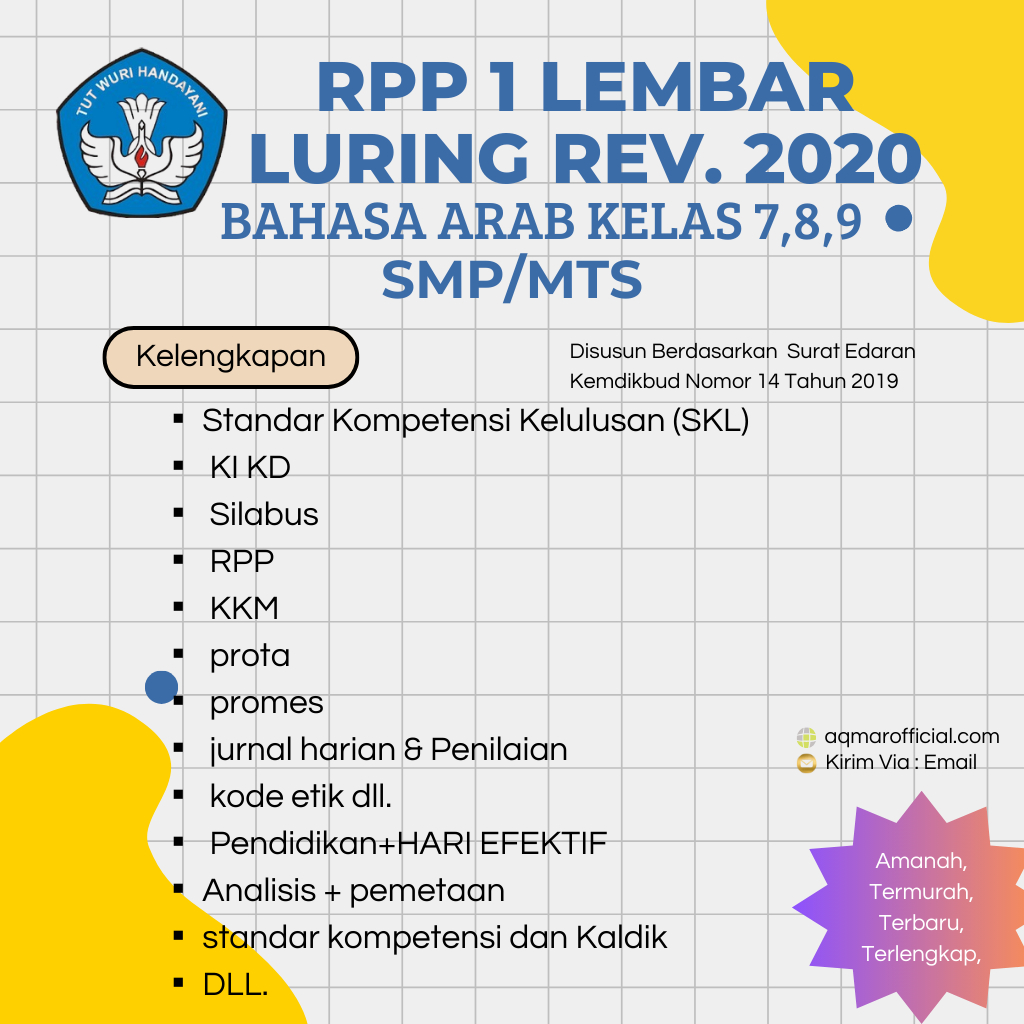 

RPP 1 LEMBAR BAHASA ARAB KELAS 7,8,9 SMP/MTS KURIKULUM 2013